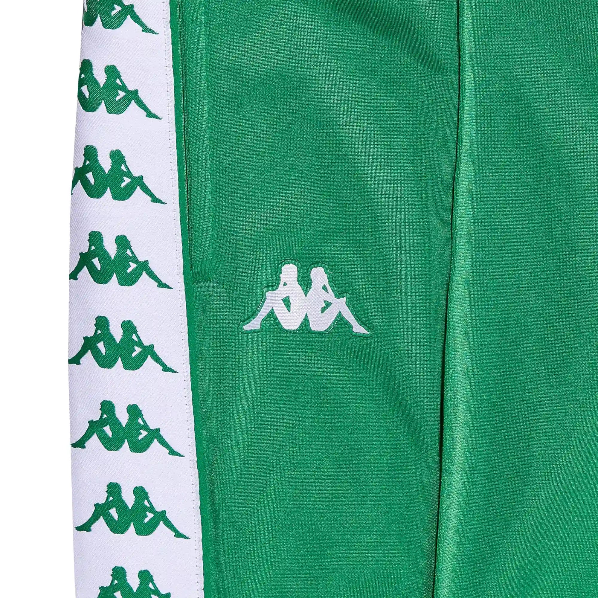 222 Banda Rastoria Slim Pants - Green Tee White. Detail view of Kappa Omini logo.