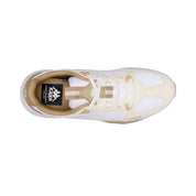 Beige and white sneaker from above on a white background
