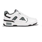 White sneaker with black accents on a white background