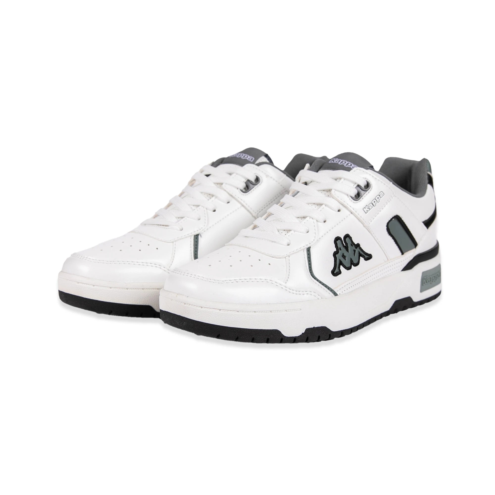 White sneakers with black accents on a white background