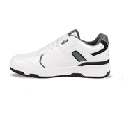 White sneaker with black accents on a white background
