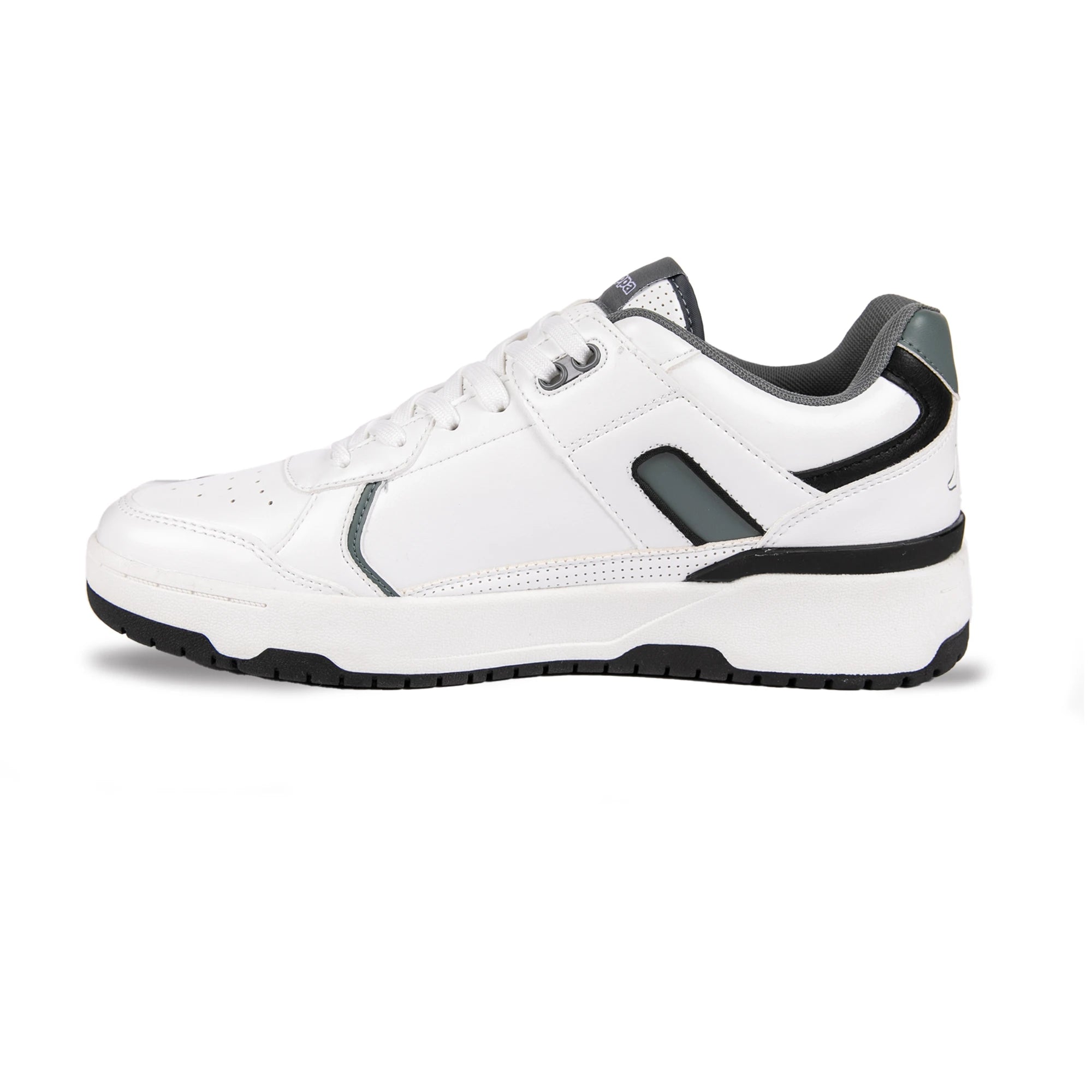 White sneaker with black accents on a white background