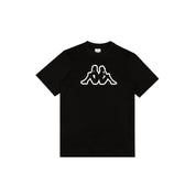 Black t-shirt with Kappa Omini logo in white. Front view.