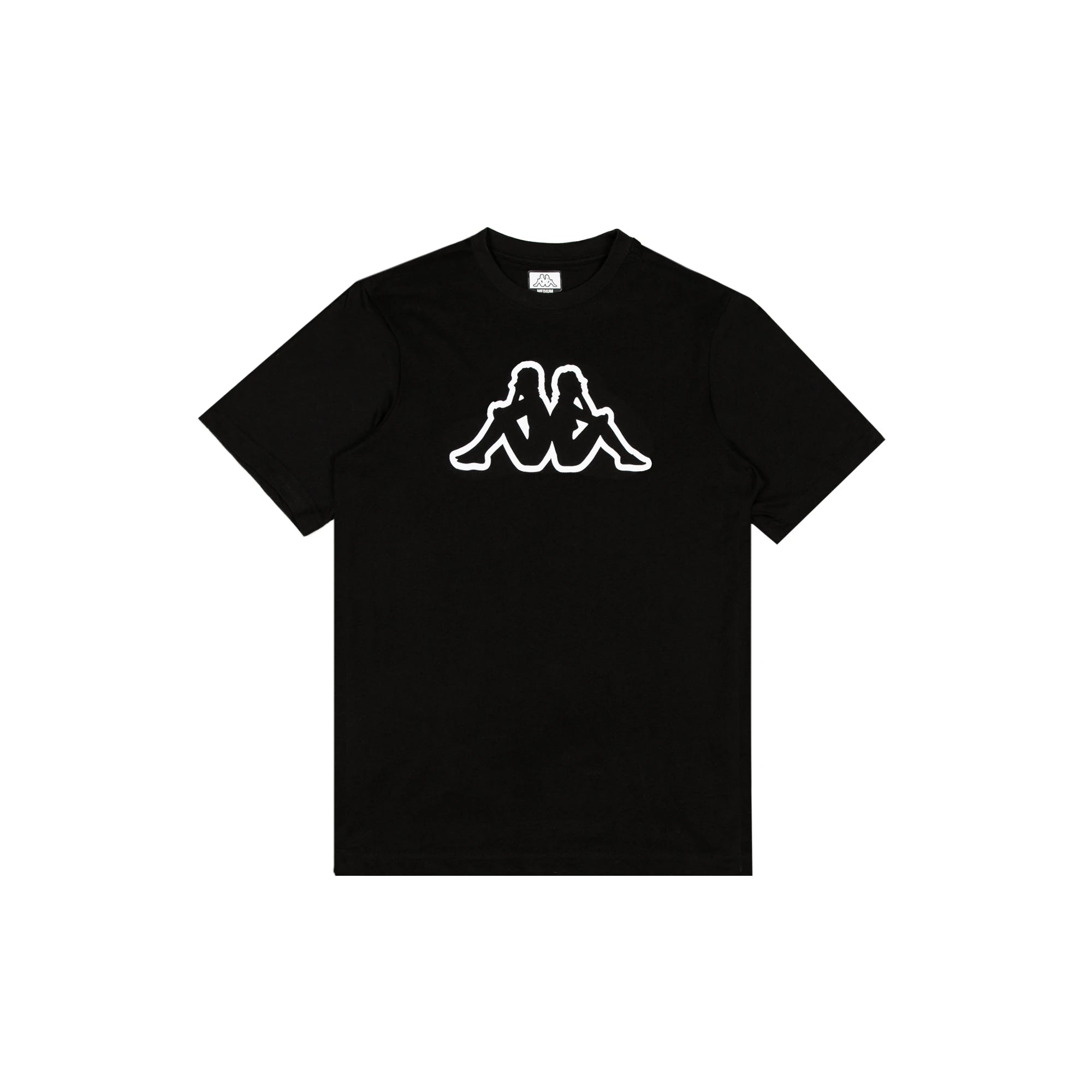 Black t-shirt with Kappa Omini logo in white. Front view.