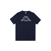 Dark blue t-shirt with Kappa Omini logo in white. Front view.