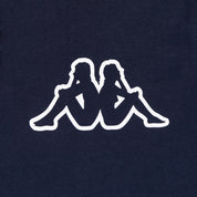 Dark blue t-shirt with Kappa Omini logo in white. Detail view.