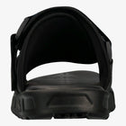 A black athletic sandal shown from a top-down view against a white background.