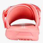A coral pink slide sandal shown from a top-down view against a white background.