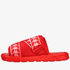 A red Kappa slide sandal with white Kappa logo patterns on the straps, shown from a side profile view against a white background.