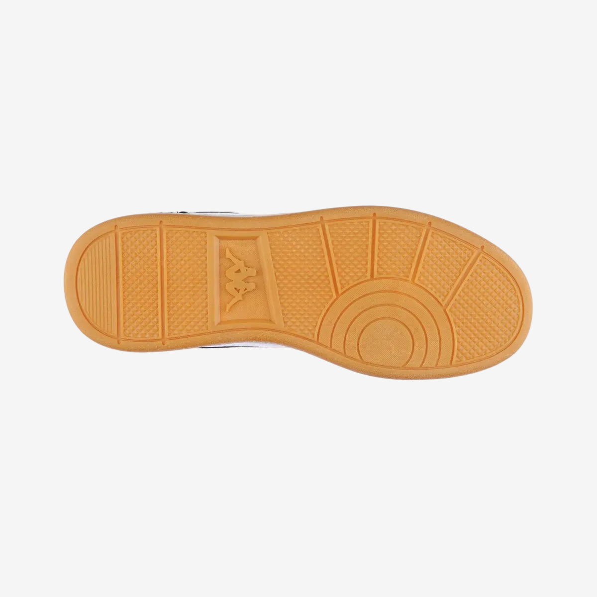 Bottom view of Kappa sneakers showing gum sole with Omini logo.
