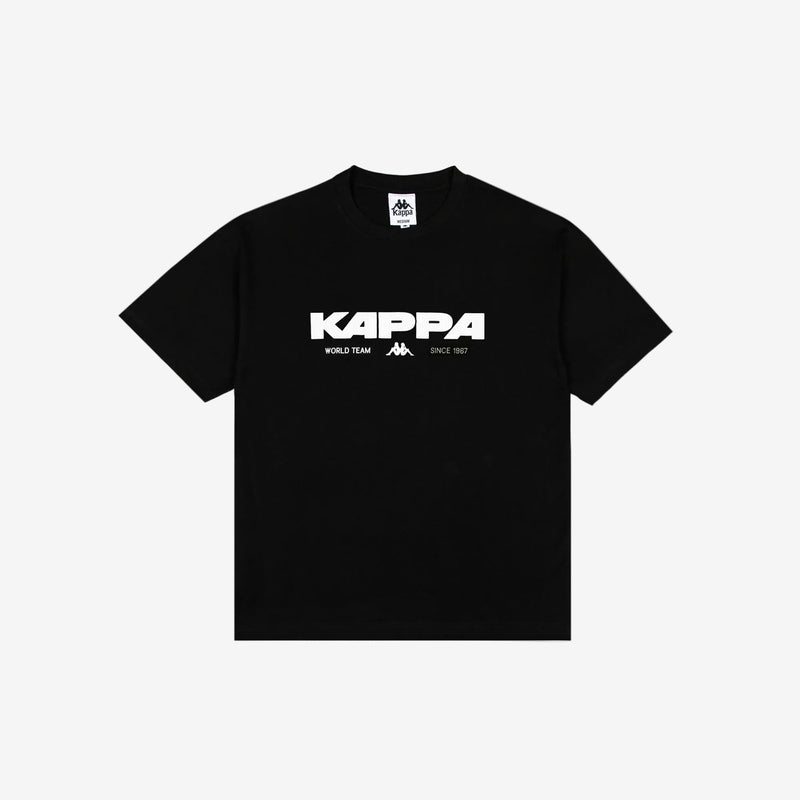 Black T-Shirt with white Kappa lettering.