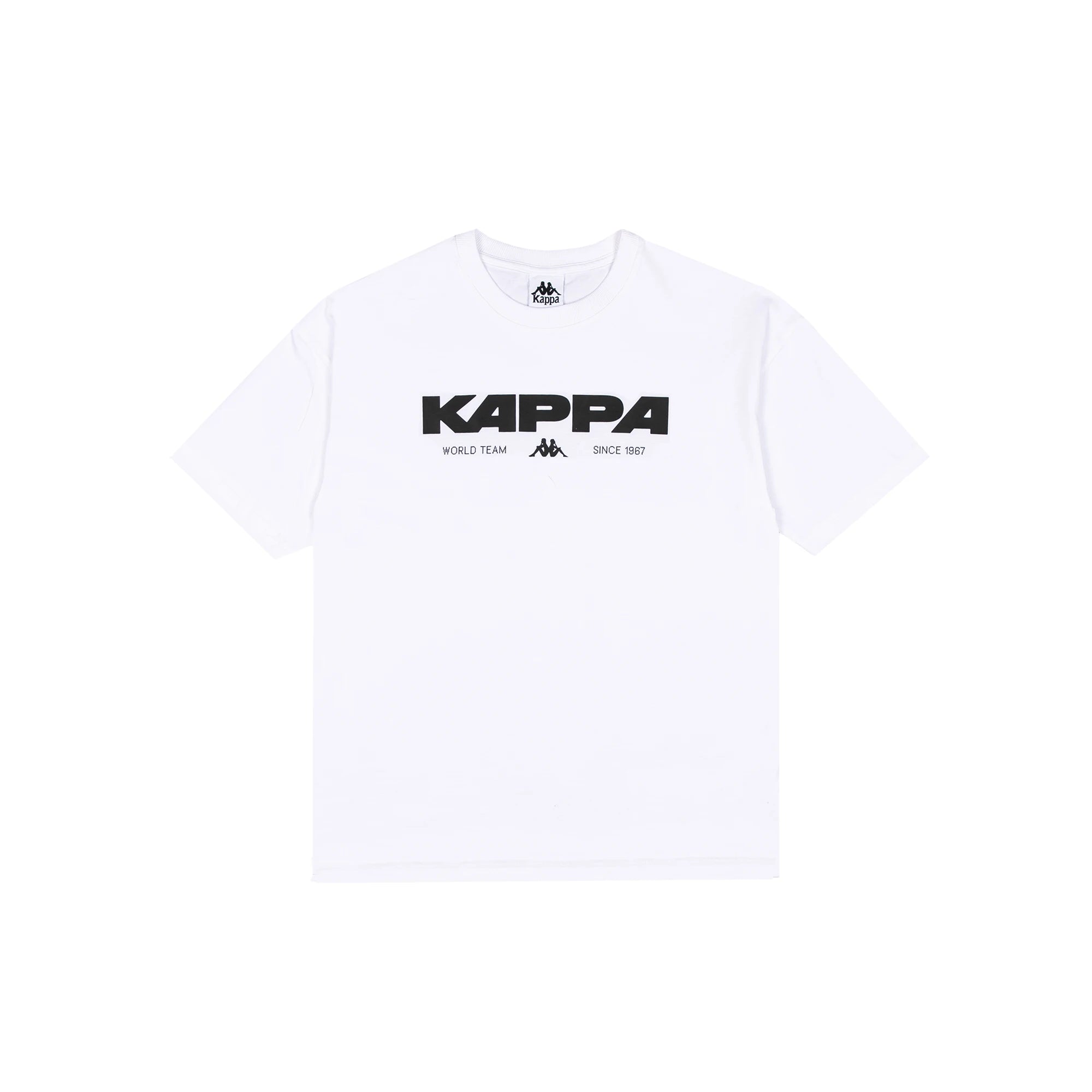 White T-Shirt with black Kappa lettering and logo on front.