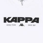 Detail view of black lettering. Reads "Kappa World Team Since 1967"