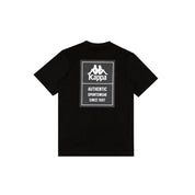 Black T-Shirt with large Kappa logo and text "Authentic Sportswear Since 1967" on the back.