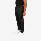Black tracksuit with red stripe on a white background
