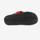 Black sandal with red interior on a white background