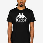 Person wearing a black Kappa t-shirt with white logo