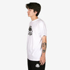 Person wearing a white Kappa t-shirt on a white background