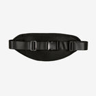 Black waist bag with a buckle on a white background