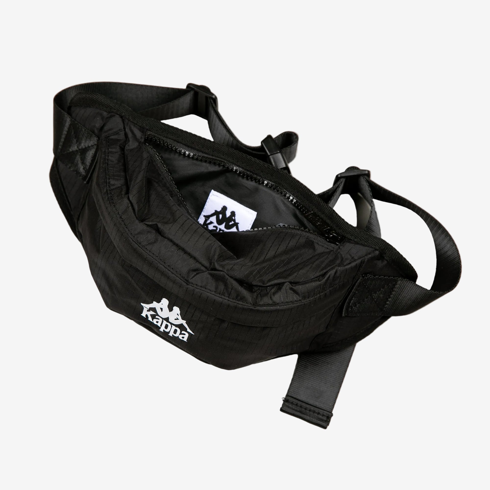 Black waist bag with Kappa logo on a white background