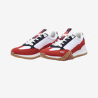 Red, white, and black sneakers on a white background