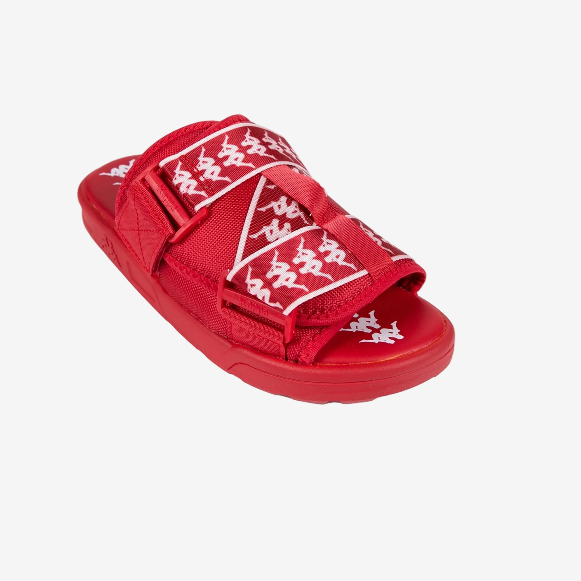 Red sandal with white patterns on a white background