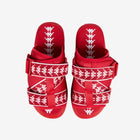Red sandals with white patterns on a white background
