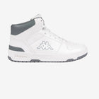 White high-top sneaker with gray accents on a white background