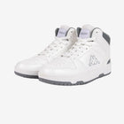 White high-top sneakers with gray accents on a white background