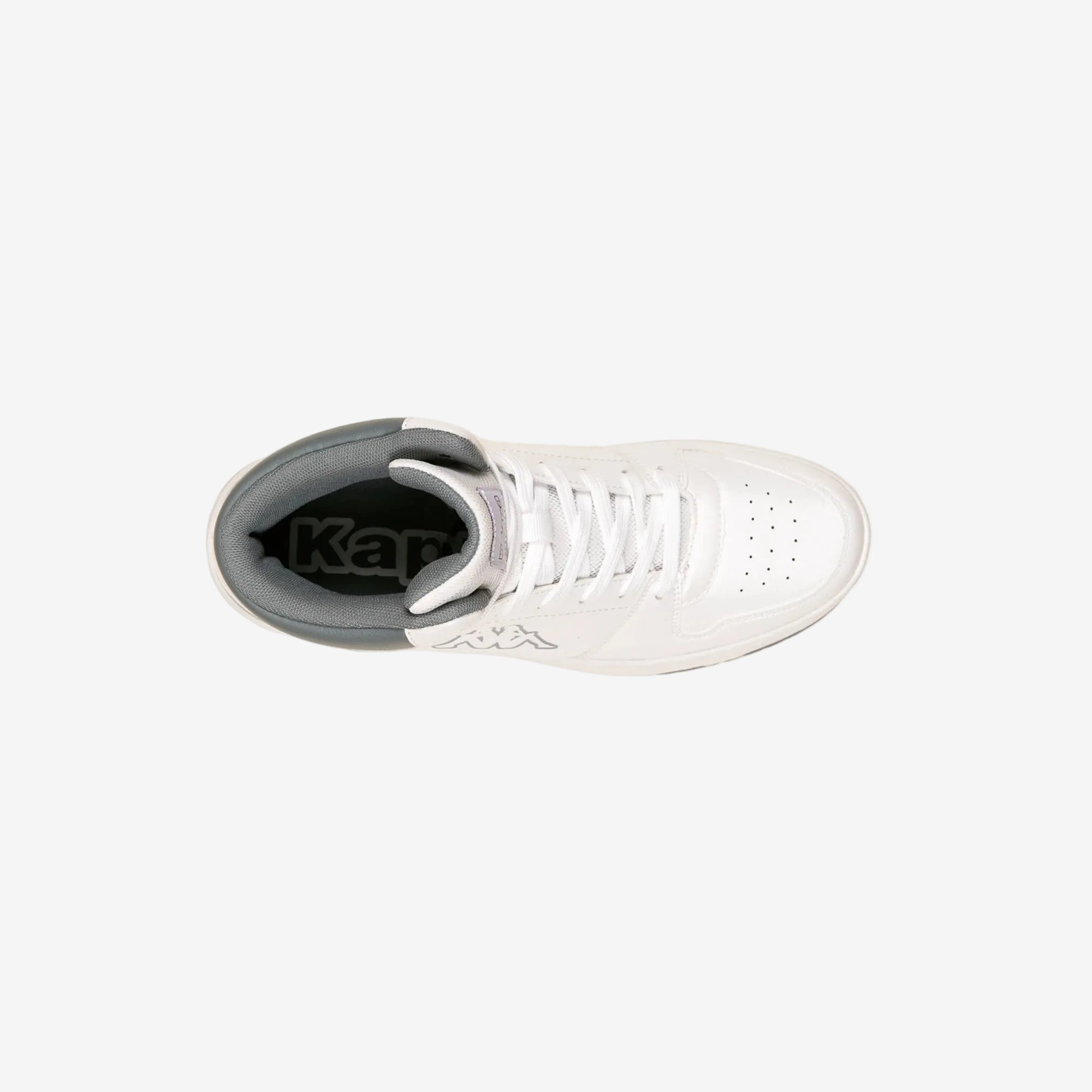 White sneaker with gray sole on a white background