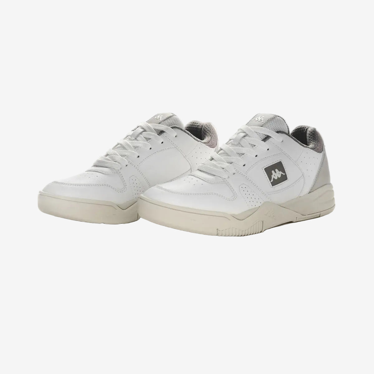 White sneakers with a logo on a white background