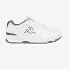 White athletic shoe with gray accents on a white background