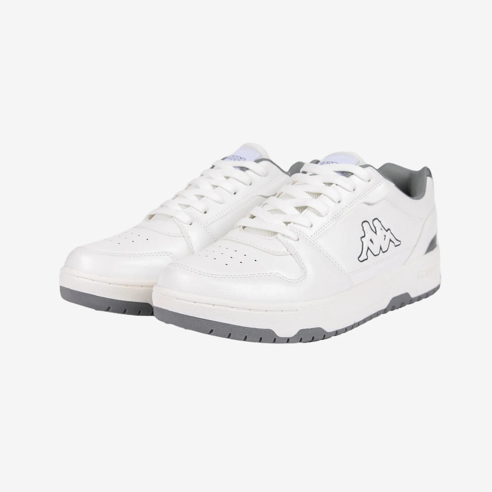 White sneakers with gray soles on a white background