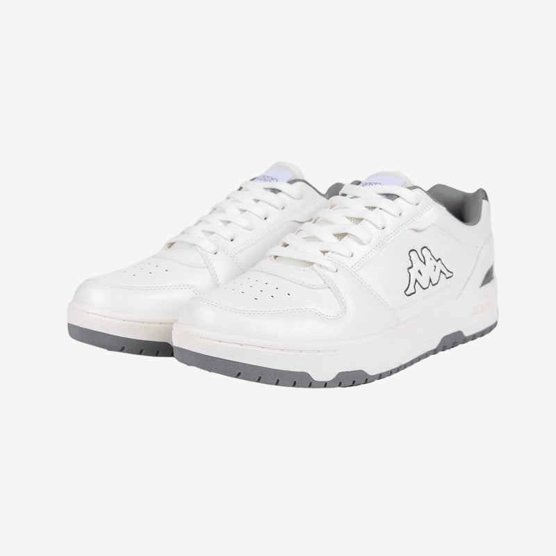 White sneakers with gray soles on a white background