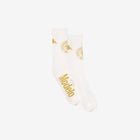 Davenob Modelo Socks in White Milk and Gold. Displays pair together showing Modelo and Kappa logos.