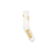 Davenob Modelo Socks in White Milk and Gold. Displays one showing Modelo and Kappa logos.