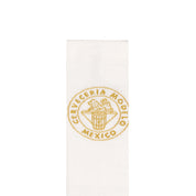 Detail view of Modelo logo on white sock.