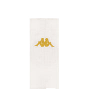 Detail view of Kappa Omini logo on a white sock.