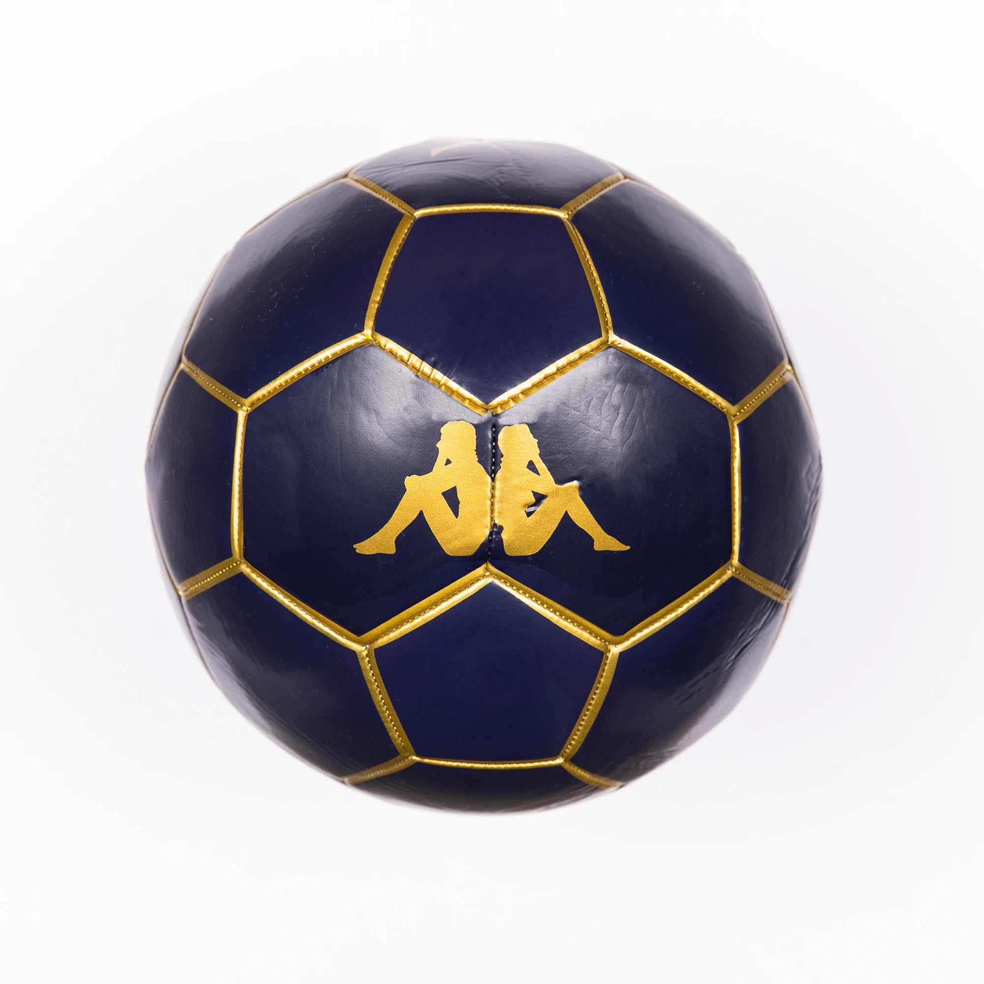 Blasty Modelo Soccer Ball in dark blue with gold details showing the large Kappa logo.