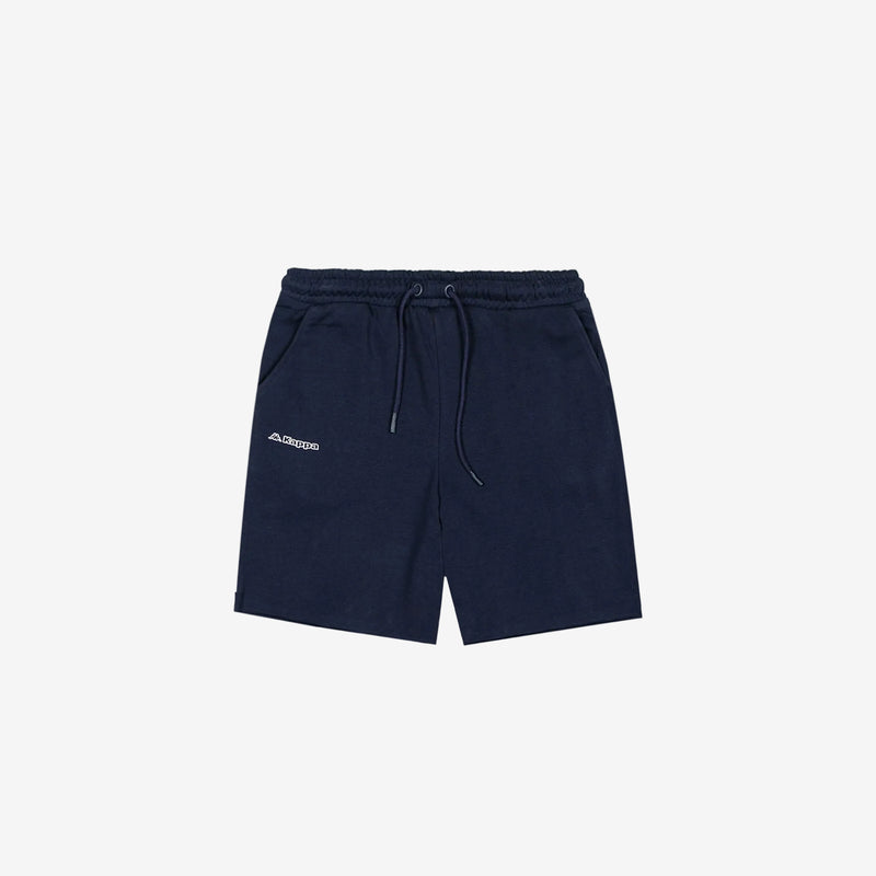 Navy blue shorts with Kappa text and Omini logo on right leg in white.
