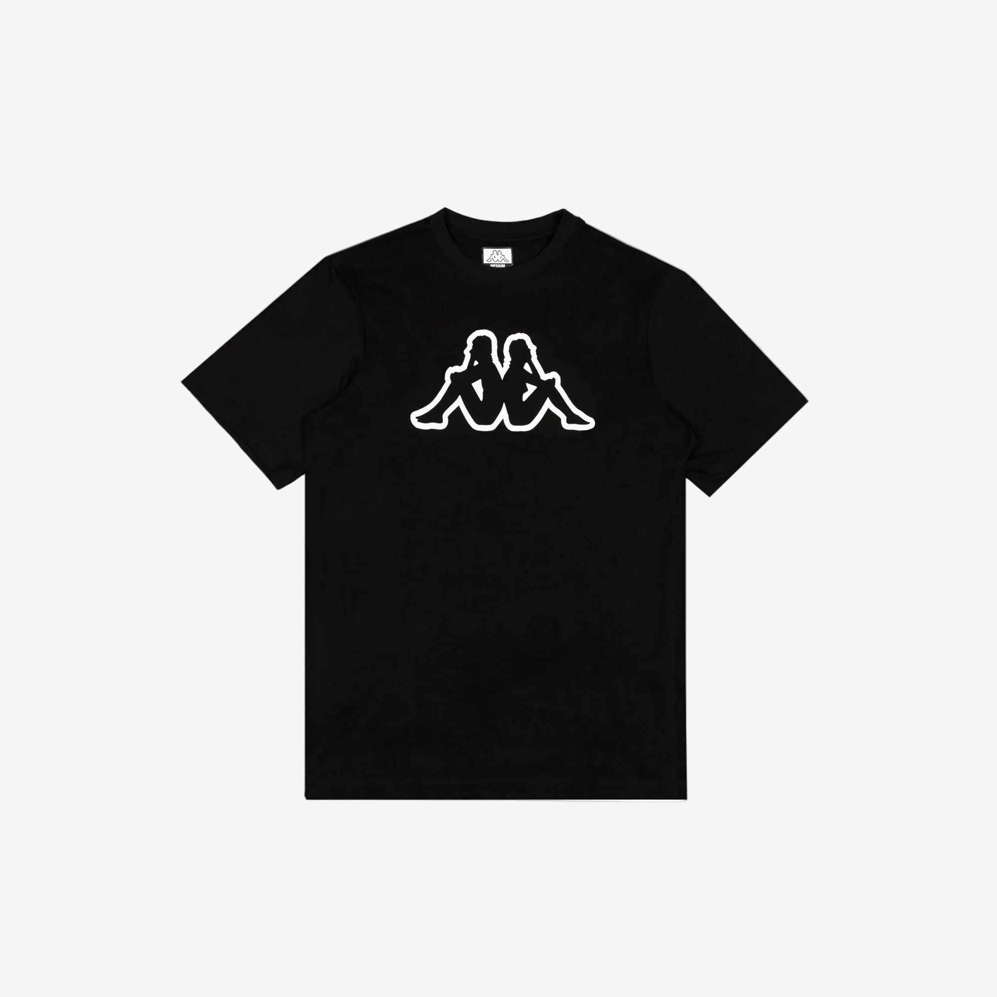 Black t-shirt with Kappa Omini logo in white. Front view.