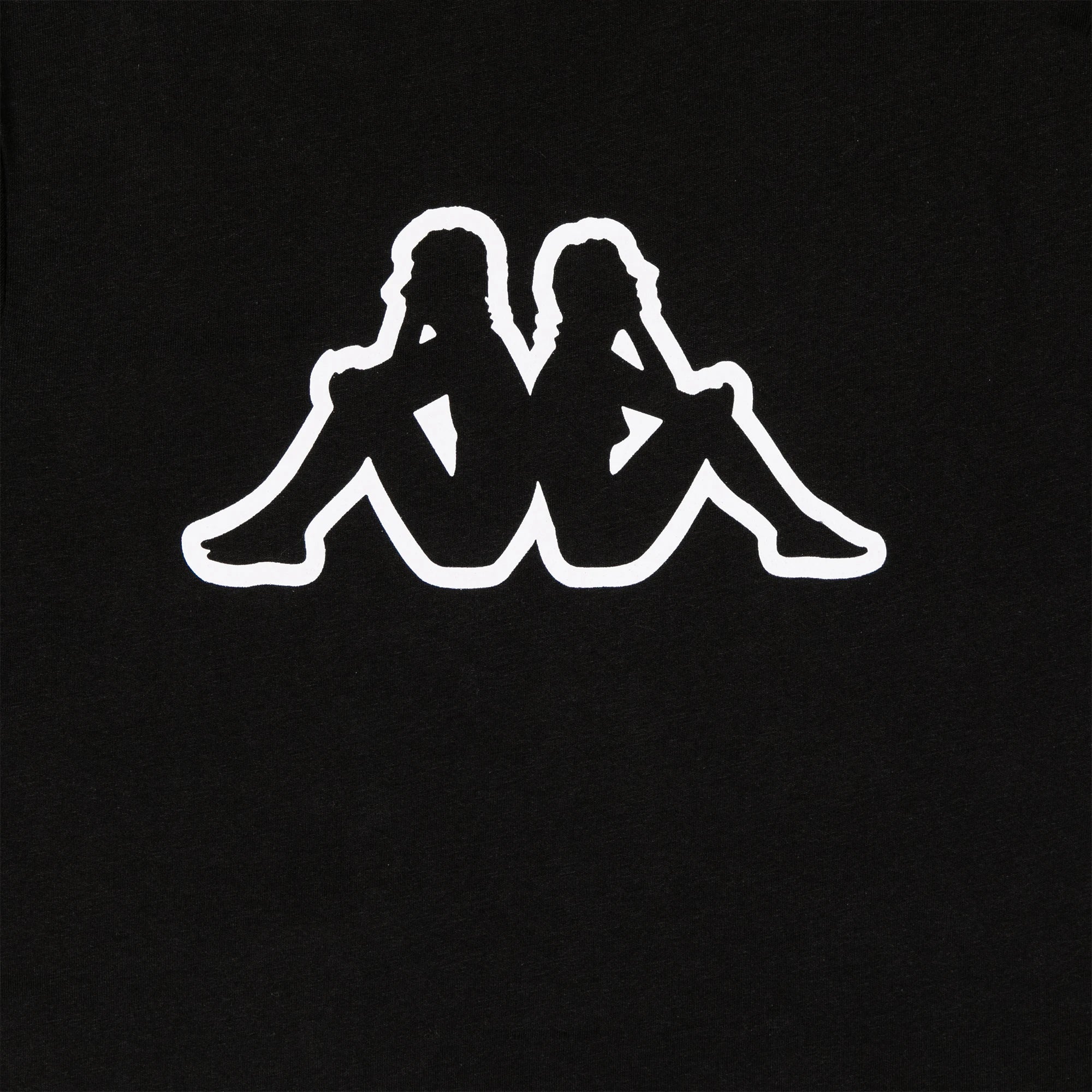 Black t-shirt with Kappa Omini logo in white. Detail view.