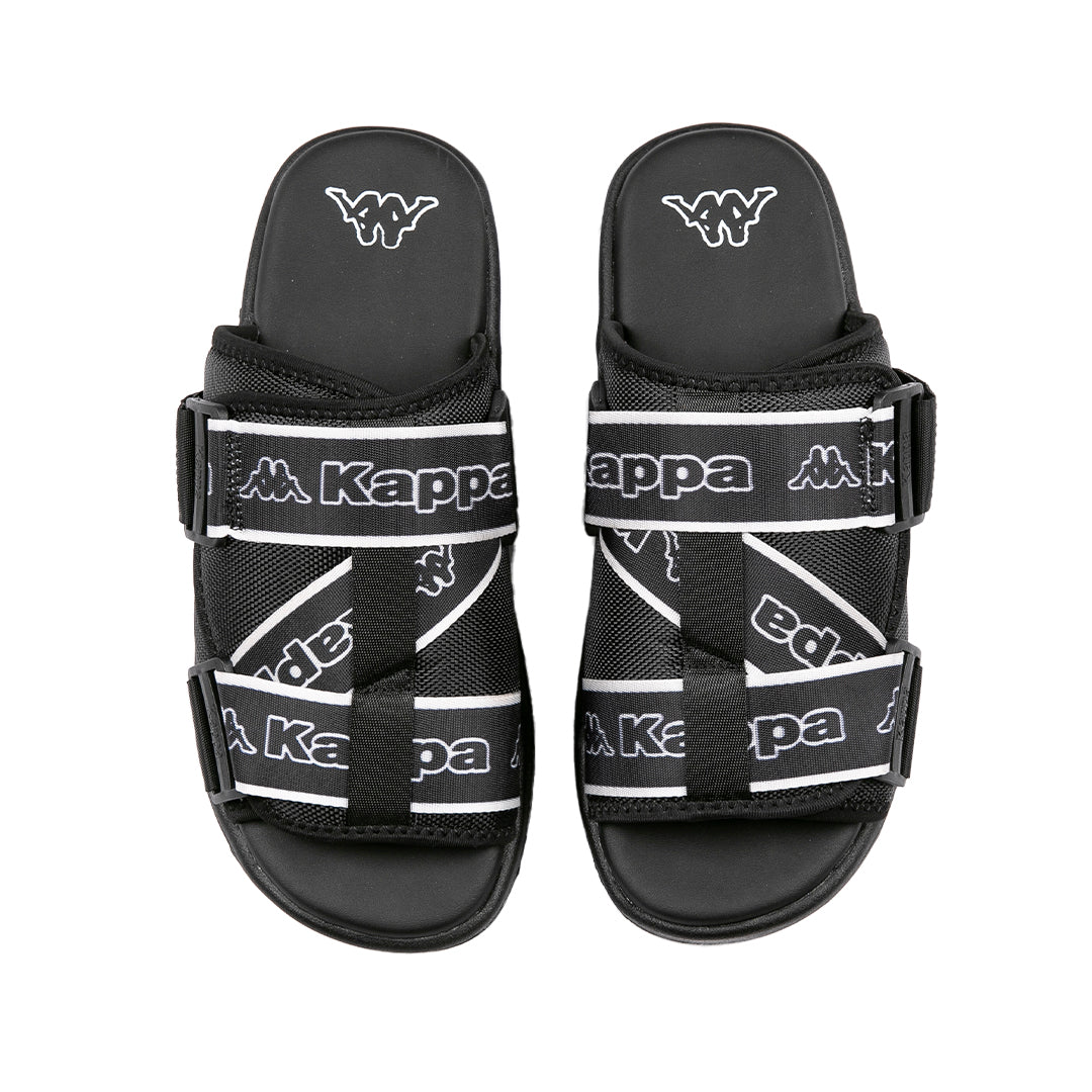Logo Tape Kalpi Sandals - Black White